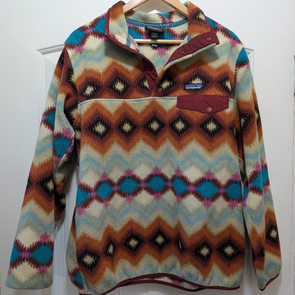 Patagonia Women's Sweater in Brown, Blue, and Cream